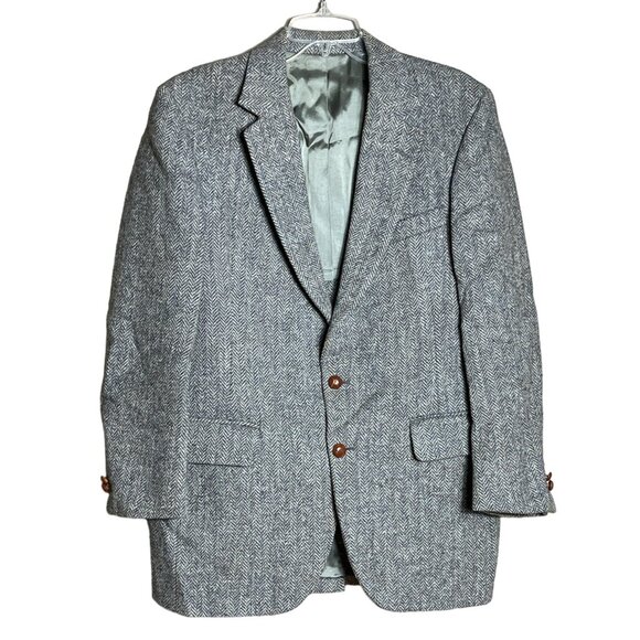 Harris Tweed Sport Coat Blazer Scottish Wool Vintage Herringbone USA Mens M-L - Picture 1 of 8
